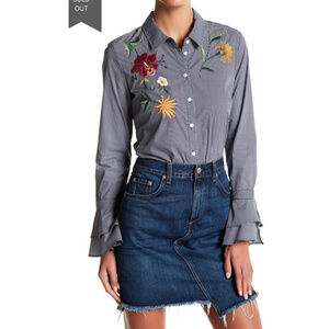 14th & union stripe embroidered flower floral dressy button down shirt L